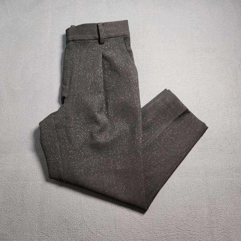 LOFT Pants Women MP Black Metallic Pull On Elastic Waist Pleated Slim Ankle